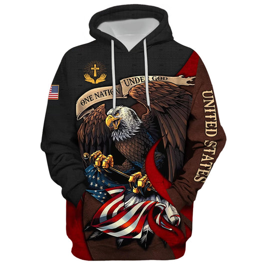 Jesus One Nation Under God American Flag Hoodie - Men & Women Christian Hoodie - 3D Printed Hoodie