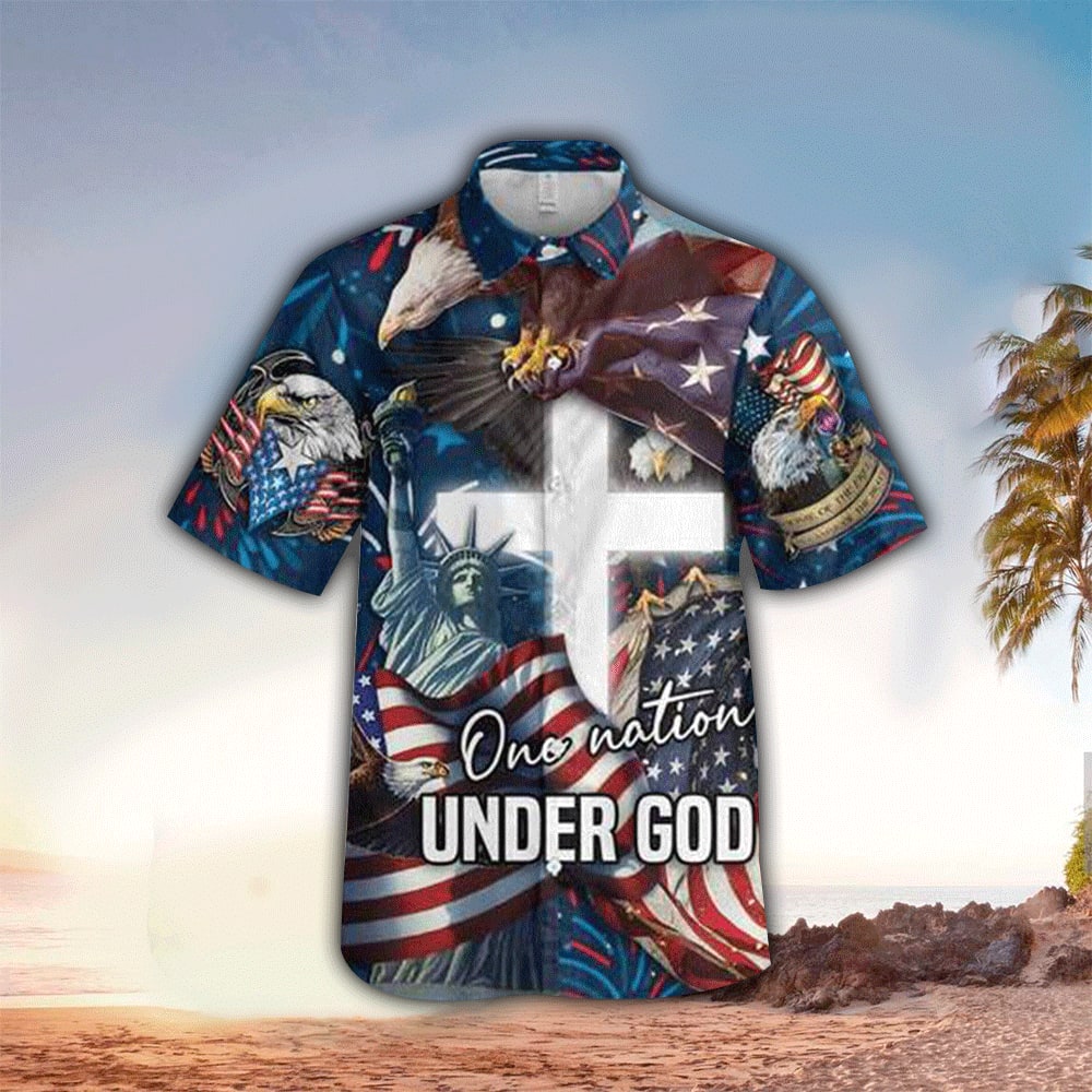 Jesus One Nation Under God Cross Hawaiian Shirt - Christian Hawaiian Shirts For Men & Women