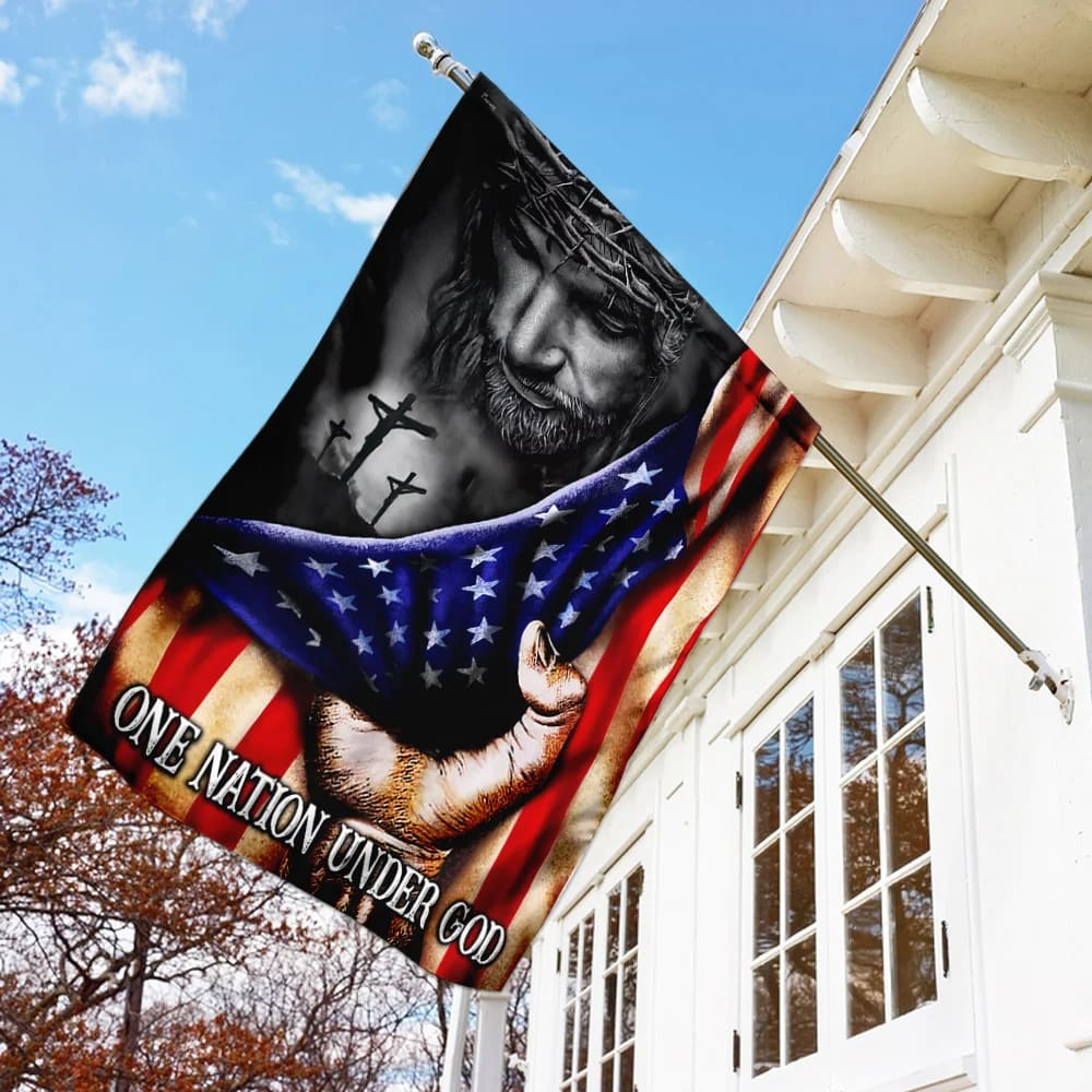 Jesus One Nation Under God House Flags - Christian Garden Flags - Outdoor Christian Flag
