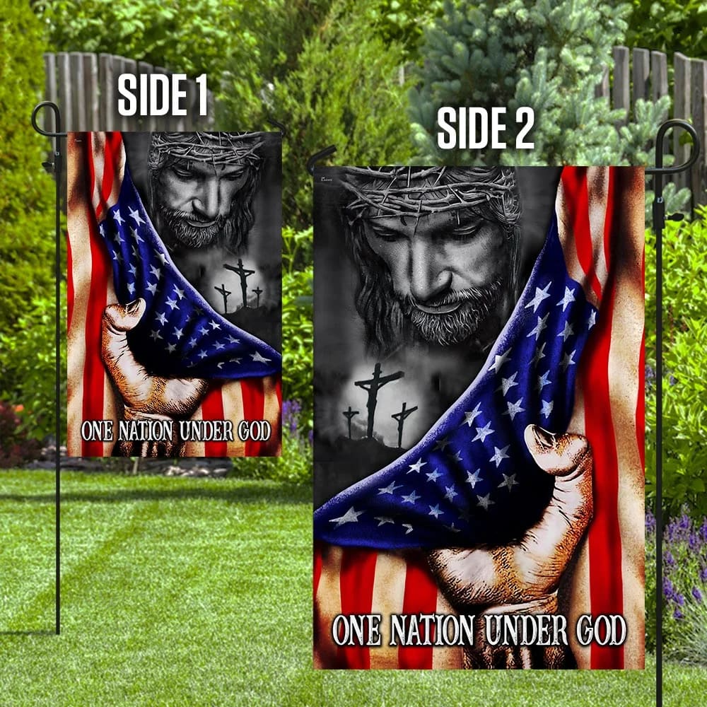 Jesus One Nation Under God House Flags - Christian Garden Flags - Outdoor Christian Flag