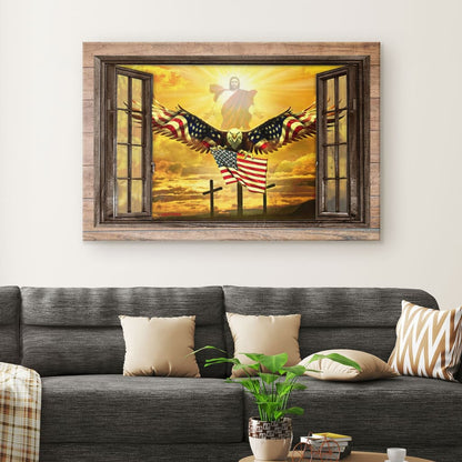 Jesus Open Arms Bald Eagle American Flag Canvas Wall Art - Christian Canvas - Faith Canvas