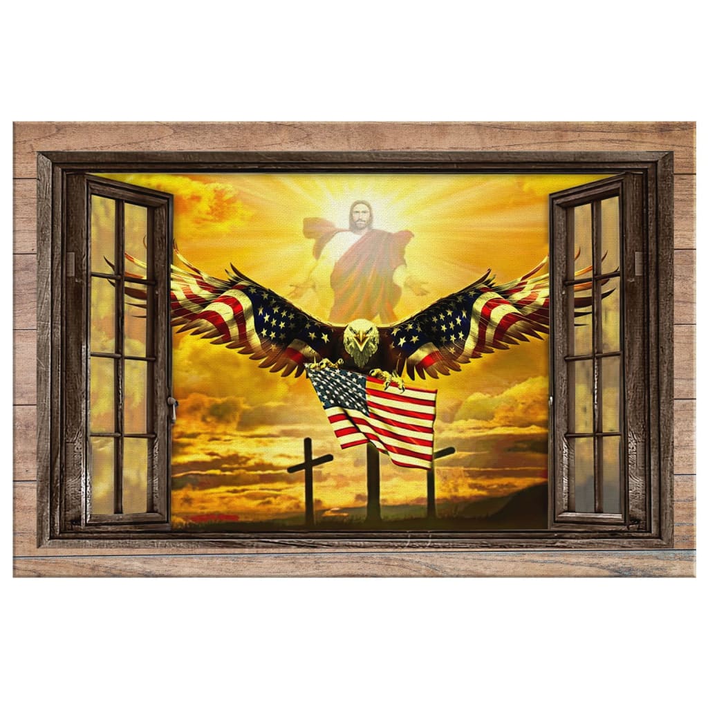 Jesus Open Arms Bald Eagle American Flag Canvas Wall Art - Christian Canvas - Faith Canvas