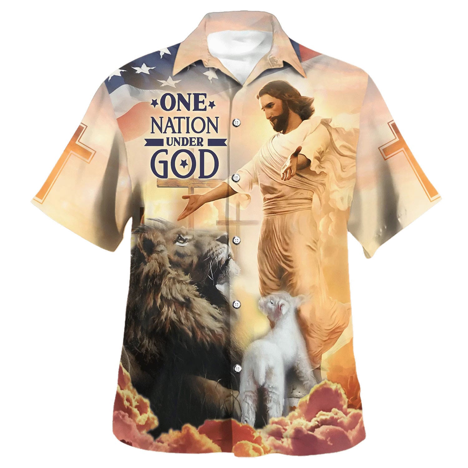 Jesus Open Arms One Nation Under God Hawaiian Shirts For Men & Women - Christian Hawaiian Shirt - Hawaiian Summer Shirts