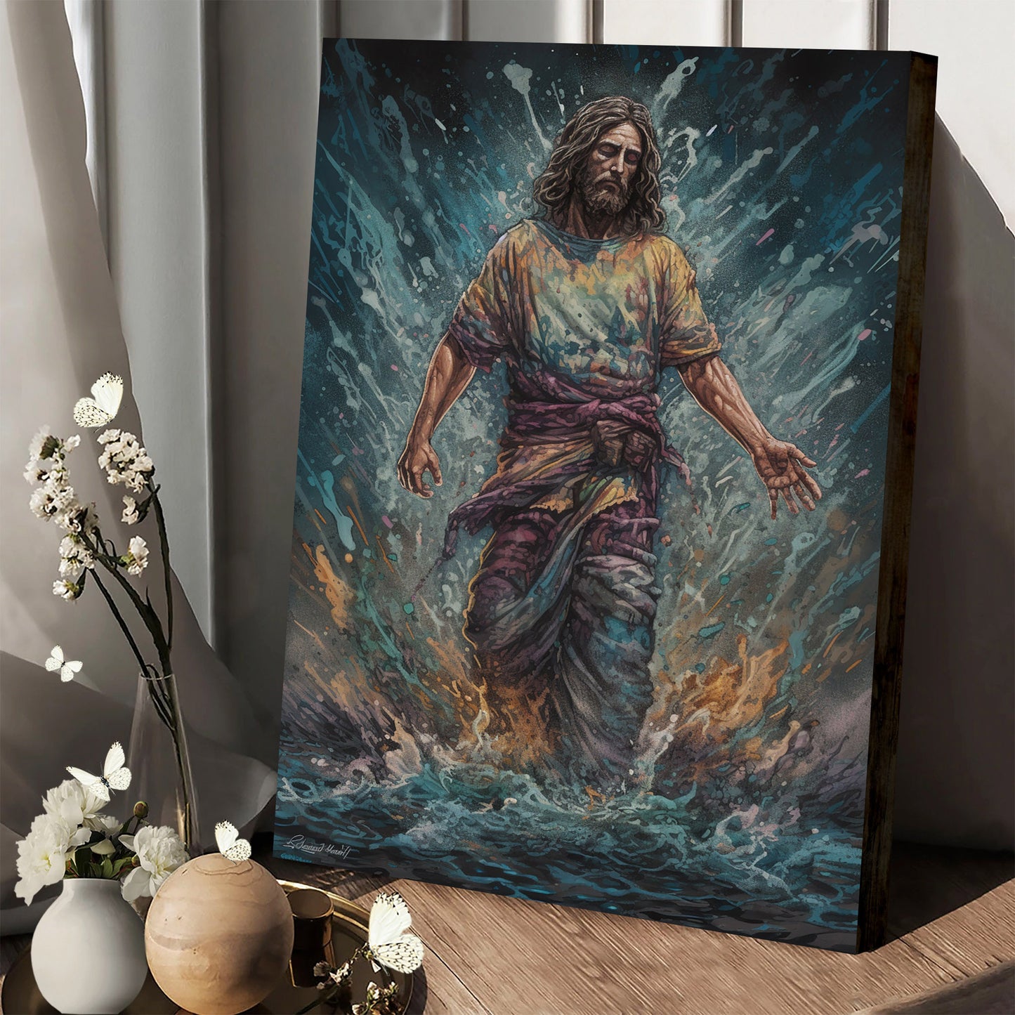 Jesus Out Of The Water Painting - Canvas Picture - Jesus Christ Canvas - Christian Wall Art