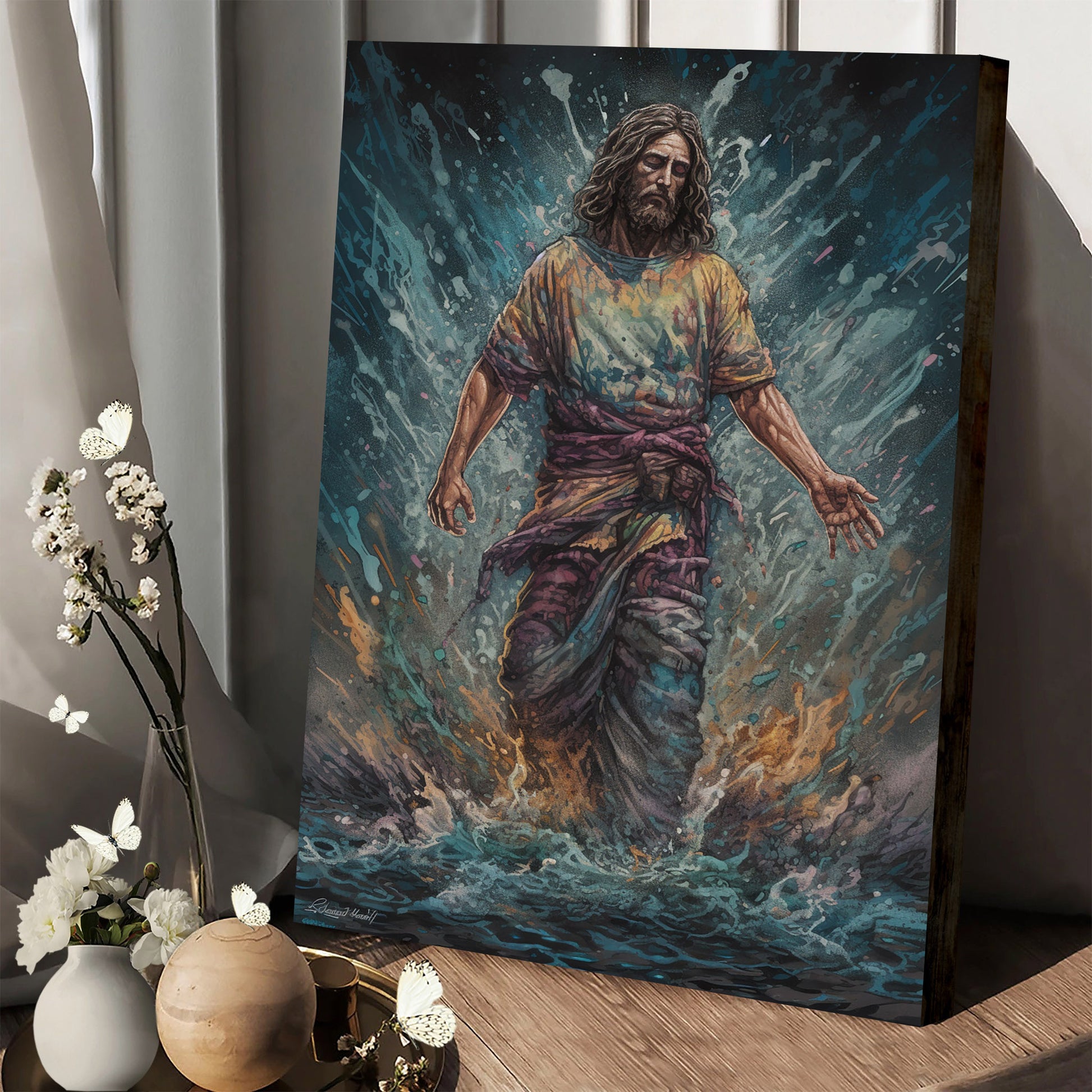 Jesus Out Of The Water Painting - Canvas Picture - Jesus Christ Canvas - Christian Wall Art