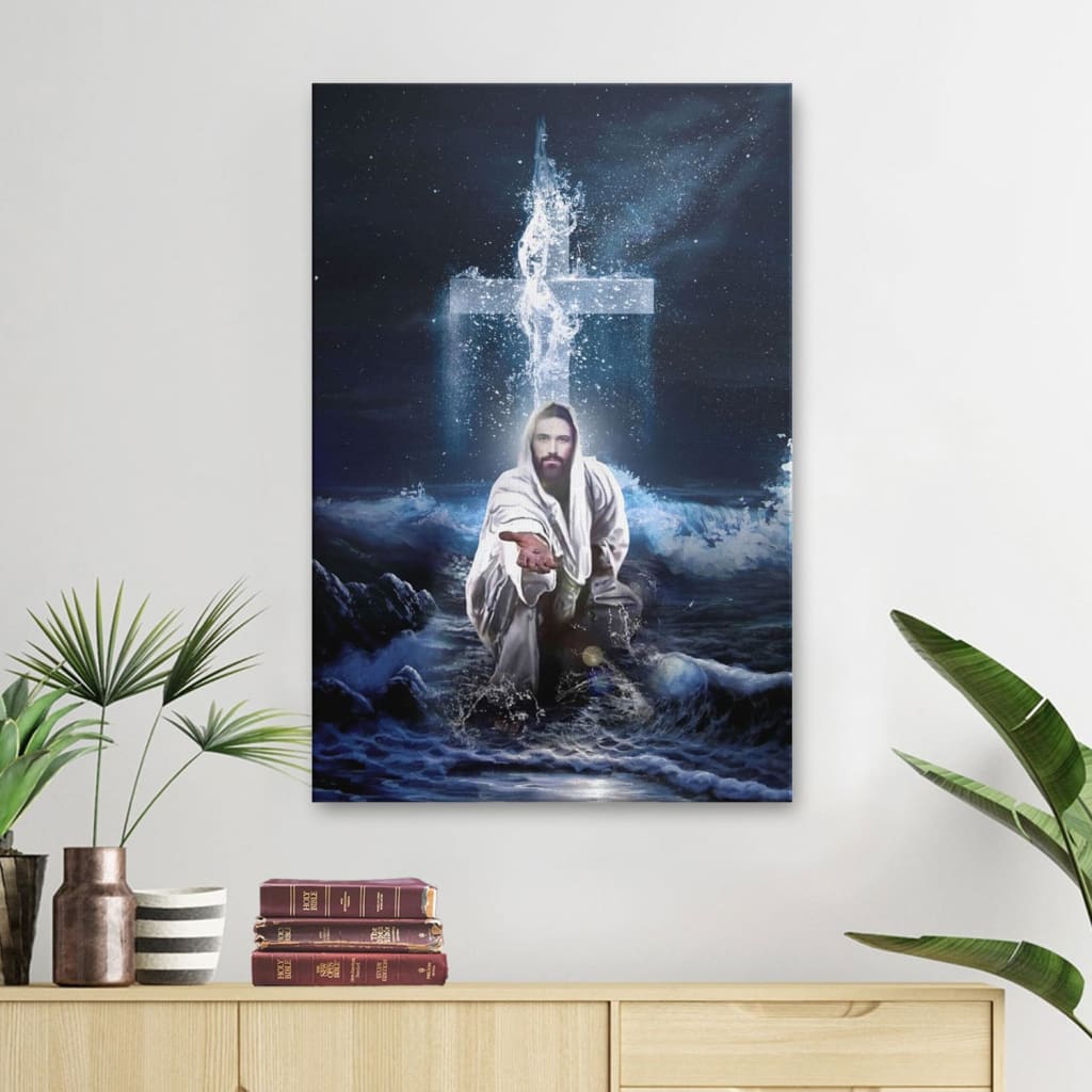 Jesus Outstretched Hands Saves Canvas Wall Art - Bible Verse Canvas - Scripture Wall Decor