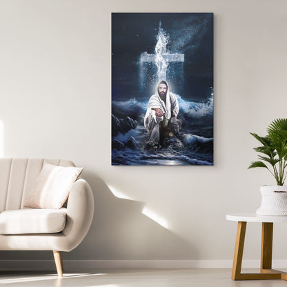 Jesus Outstretched Hands Saves Canvas Wall Art - Bible Verse Canvas - Scripture Wall Decor