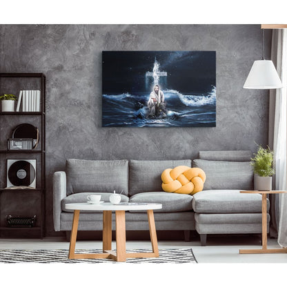 Jesus Outstretched Hands Saves Canvas Wall Art - Horizontal Christian Wall Art - Religious Wall Decor
