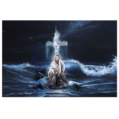 Jesus Outstretched Hands Saves Canvas Wall Art - Horizontal Christian Wall Art - Religious Wall Decor