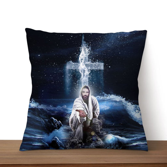 Jesus Outstretched Hands Saves Christian Pillow