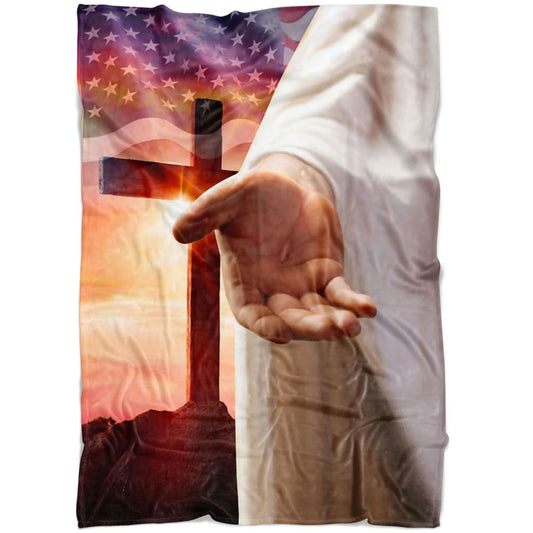 Jesus Outstretched Hands Saves Fleece Blanket - Christian Blanket - Bible Verse Blanket