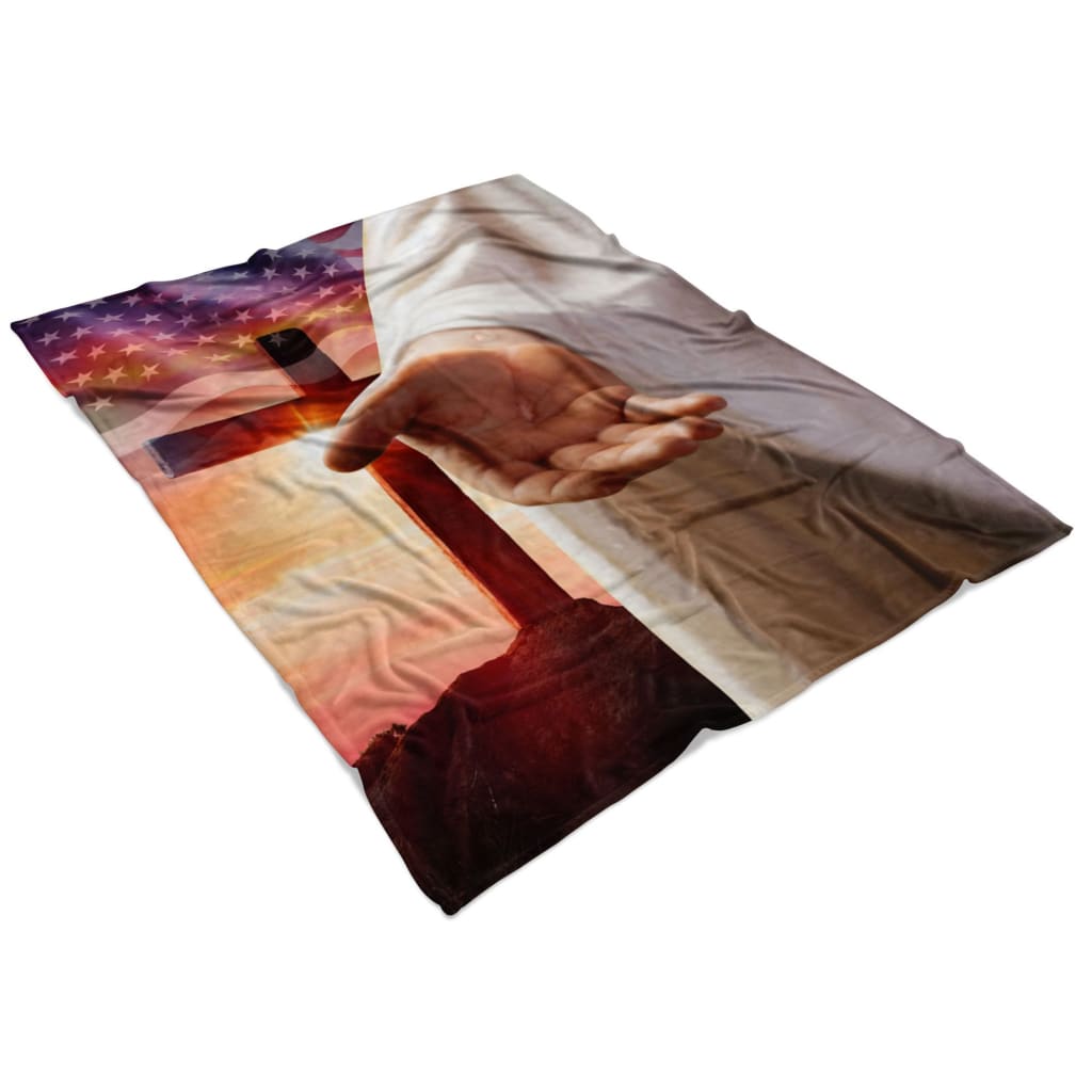 Jesus Outstretched Hands Saves Fleece Blanket - Christian Blanket - Bible Verse Blanket