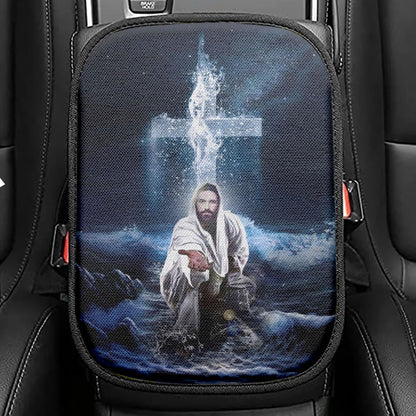 Jesus Outstretched Hands Saves Seat Box Cover, Bible Verse Car Center Console Cover, Scripture Interior Car Accessories