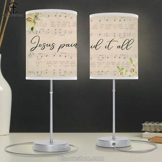 Jesus Paid It All Sheet Music Table Lamp For Bedroom - Christian Room Decor