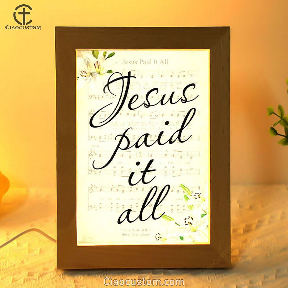 Jesus Paid It All Sheet Music Wall Art Frame Lamp, Easter Frame Lamp Wall Art - Bible Verse Wooden Lamp - Scripture Wall Decor