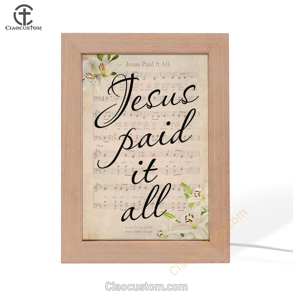 Jesus Paid It All Sheet Music Wall Art Frame Lamp, Easter Frame Lamp Wall Art - Bible Verse Wooden Lamp - Scripture Wall Decor