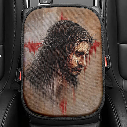 Jesus Paid It All Thorn Of Crown Seat Box Cover, Christian Car Center Console Cover, Bible Verse Car Interior Accessories