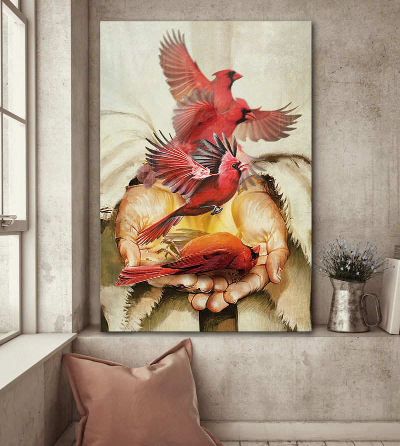 Jesus Painting A Cardinal On His Hand Canvas Wall Art - Christian Wall Posters - Religious Wall Decor