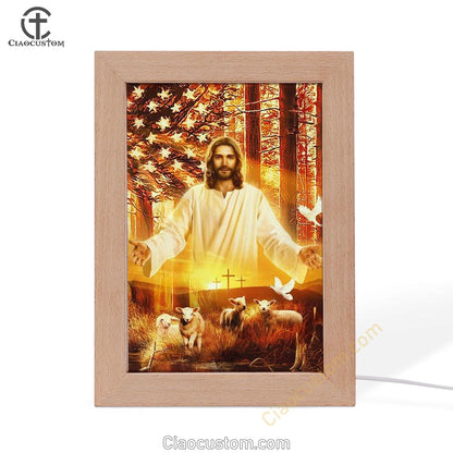 Jesus Painting, American Flag, Lambs Of God, Into The Arms Of Jesus Frame Lamp