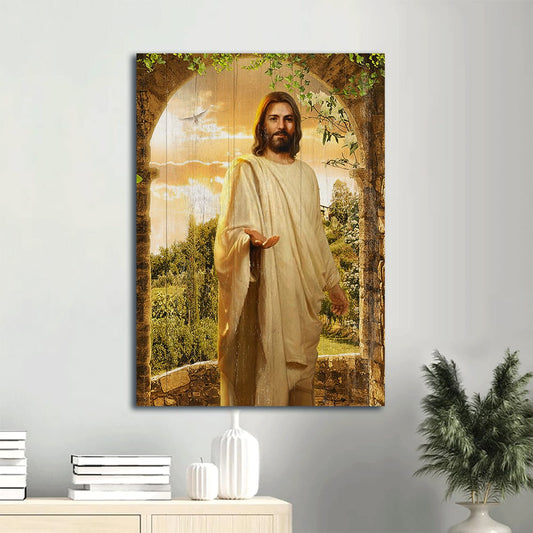 Jesus Painting Cave Green Forest Walking With Canvas Wall Art - Christian Gift