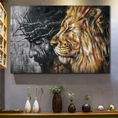 Jesus Painting Crown Of Thorns Lion Of Judah Canvas Wall Art - Jesus Canvas Pictures - Christian Wall Posters