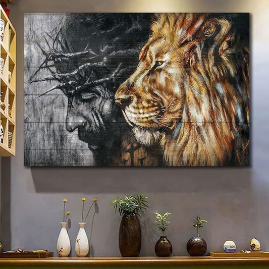 Jesus Painting Crown Of Thorns Lion Of Judah Canvas Wall Art - Jesus Canvas Pictures - Christian Wall Posters