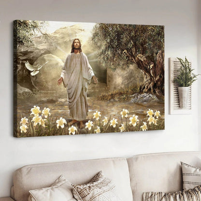Jesus Painting Dove Of Peace Meadow Landscape A New Day Has Come Canvas Wall Art - Jesus Canvas Pictures - Christian Wall Posters