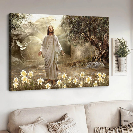 Jesus Painting Dove Of Peace Meadow Landscape A New Day Has Come Canvas Wall Art - Jesus Canvas Pictures - Christian Wall Posters