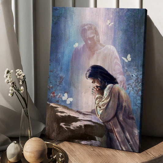 Jesus Painting Forest Butterfly Praying With God Canvas Wall Art - Christian Wall Posters - Religious Wall Decor
