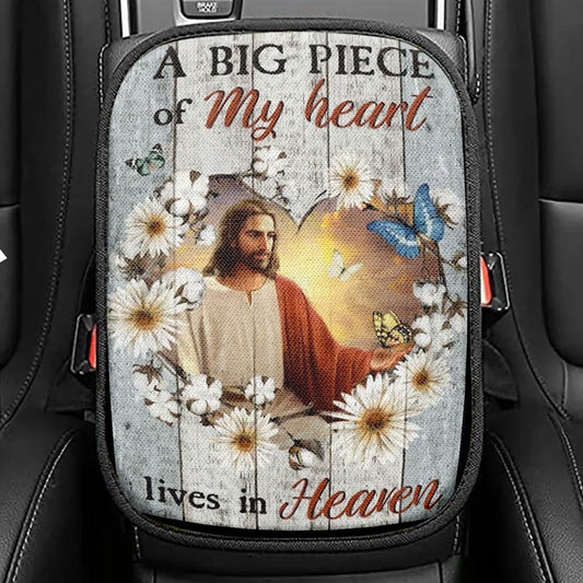Jesus Painting, Gerbera Daisy, A Big Piece Of My Heart Car Center Console Cover, Christian Armrest Seat Cover, Bible Seat Box Cover