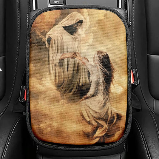 Jesus Painting, Jesus And Girl, Holding Hand Car Center Console Cover, Christian Armrest Seat Cover, Bible Seat Box Cover