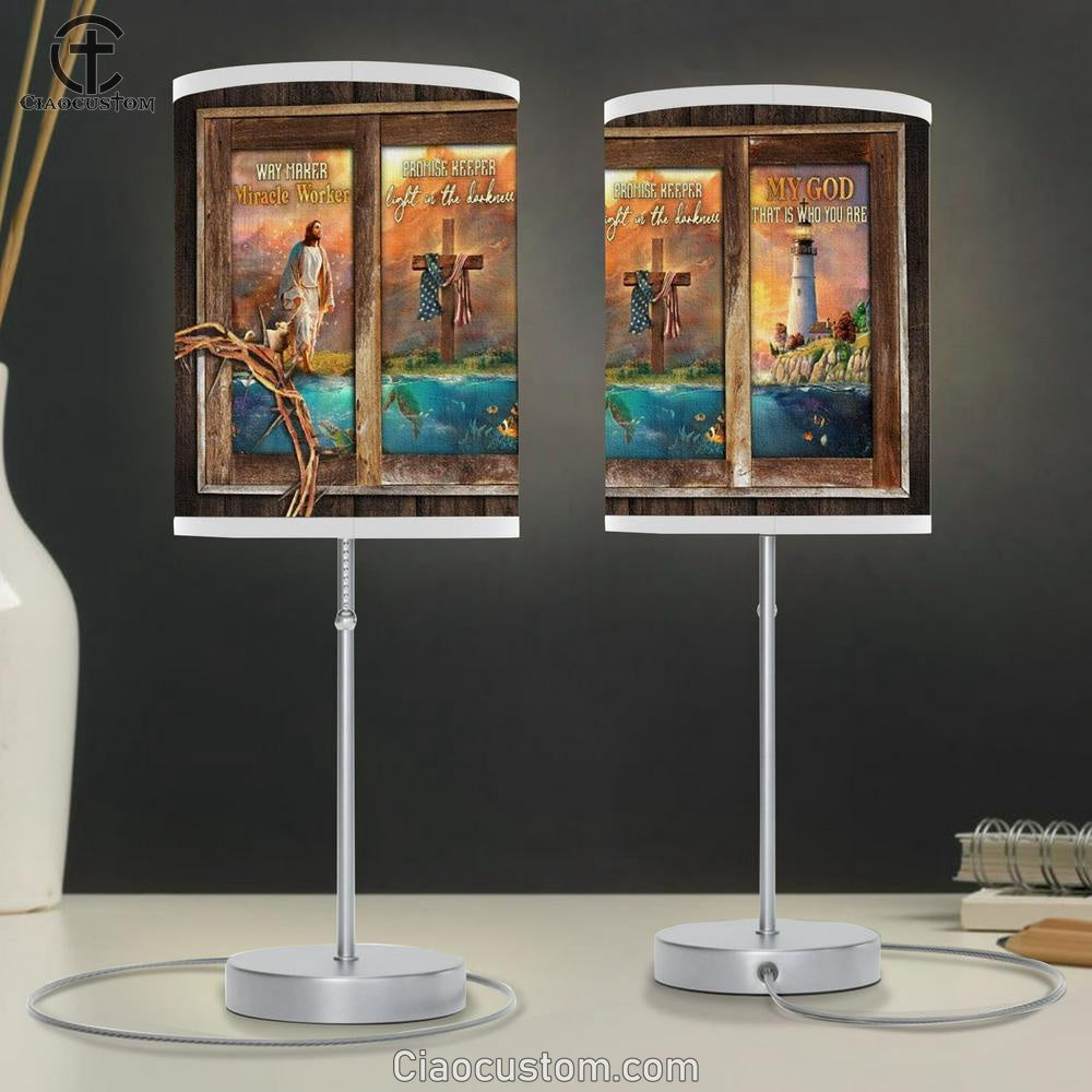 Jesus Painting, Lighthouse Drawing, Cross, Way Maker Table Lamp