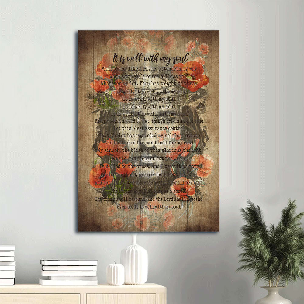 Jesus Painting Old Song Pretty Flowers It Is Well With My Soul Canvas Wall Art - Christian Gift