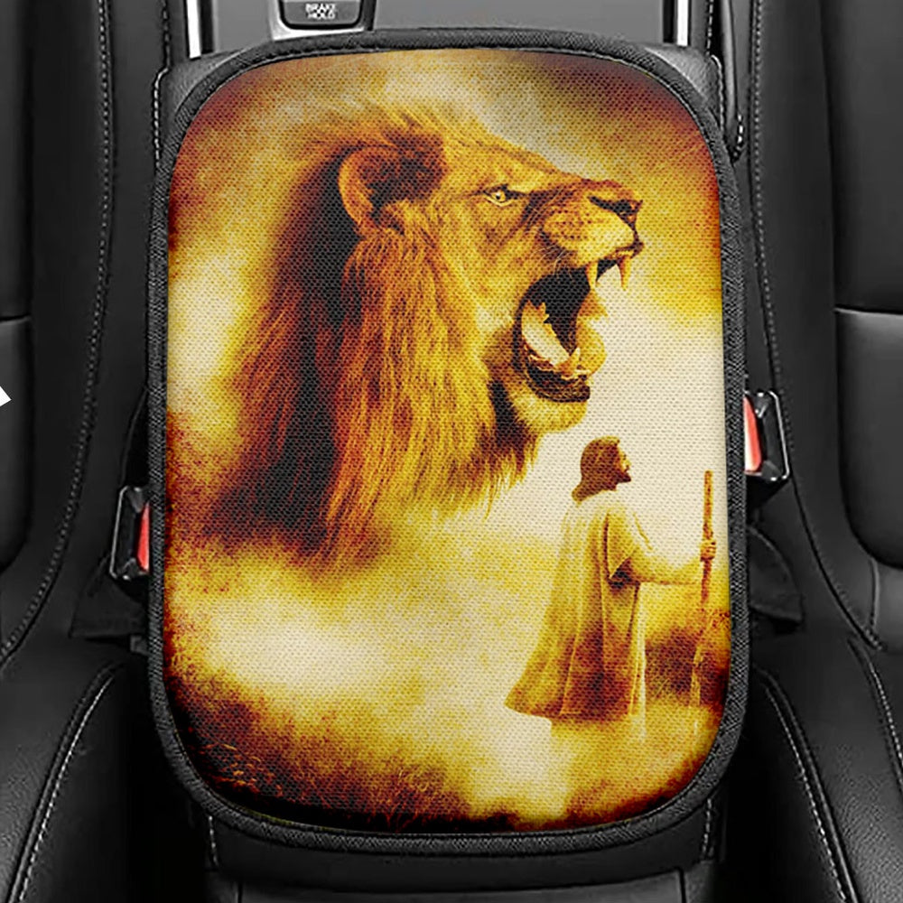 Jesus Painting Red Cardinal Advent Candles Seat Box Cover, Jesus Portrait Car Center Console Cover, Christian Car Interior Accessories