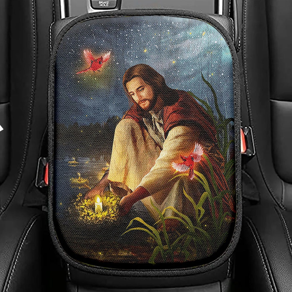 Jesus Painting Seat Box Cover, Jesus Car Center Console Cover, Christian Car Interior Accessories