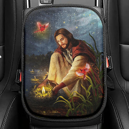 Jesus Painting Seat Box Cover, Jesus Car Center Console Cover, Christian Car Interior Accessories