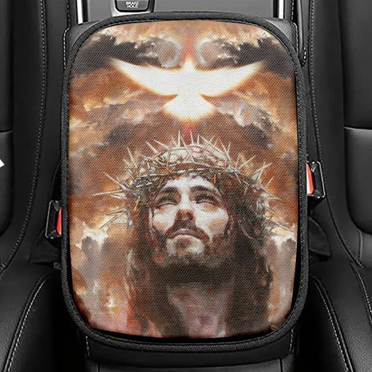 Jesus Painting, The Dove Of Peace, Heaven's Light, The Beautiful Sky Car Center Console Cover, Christian Armrest Seat Cover, Bible Seat Box Cover