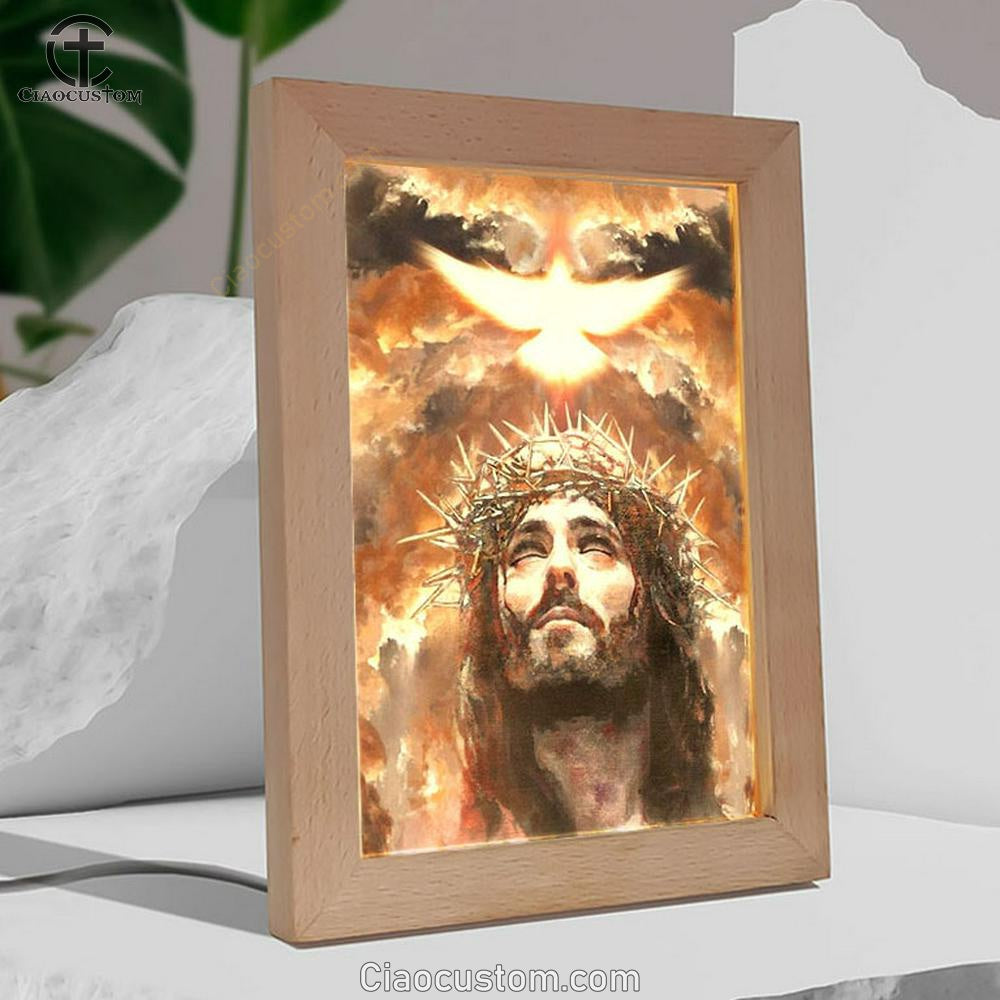 Jesus Painting, The Dove Of Peace, Heaven's Light, The Beautiful Sky Frame Lamp