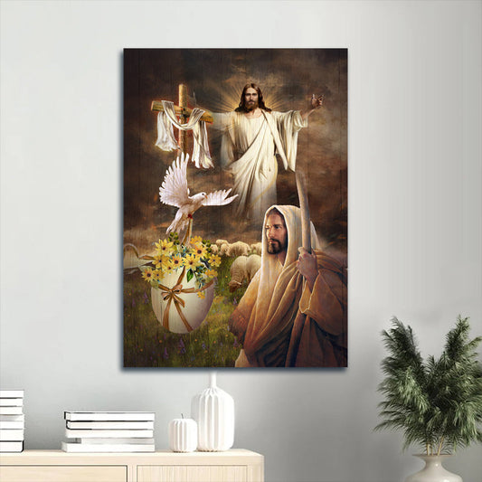 Jesus Painting Watercolor Dove Cross Yellow Flower Canvas Wall Art - Christian Gift