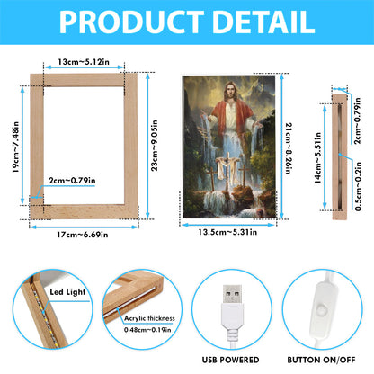 Jesus Painting Waterfall Beautiful Forest Frame Lamp
