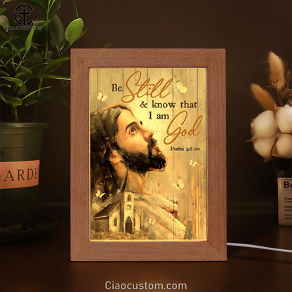 Jesus Painting, White Butterfly, Old Church, Be Still And Know That I Am God Frame Lamp