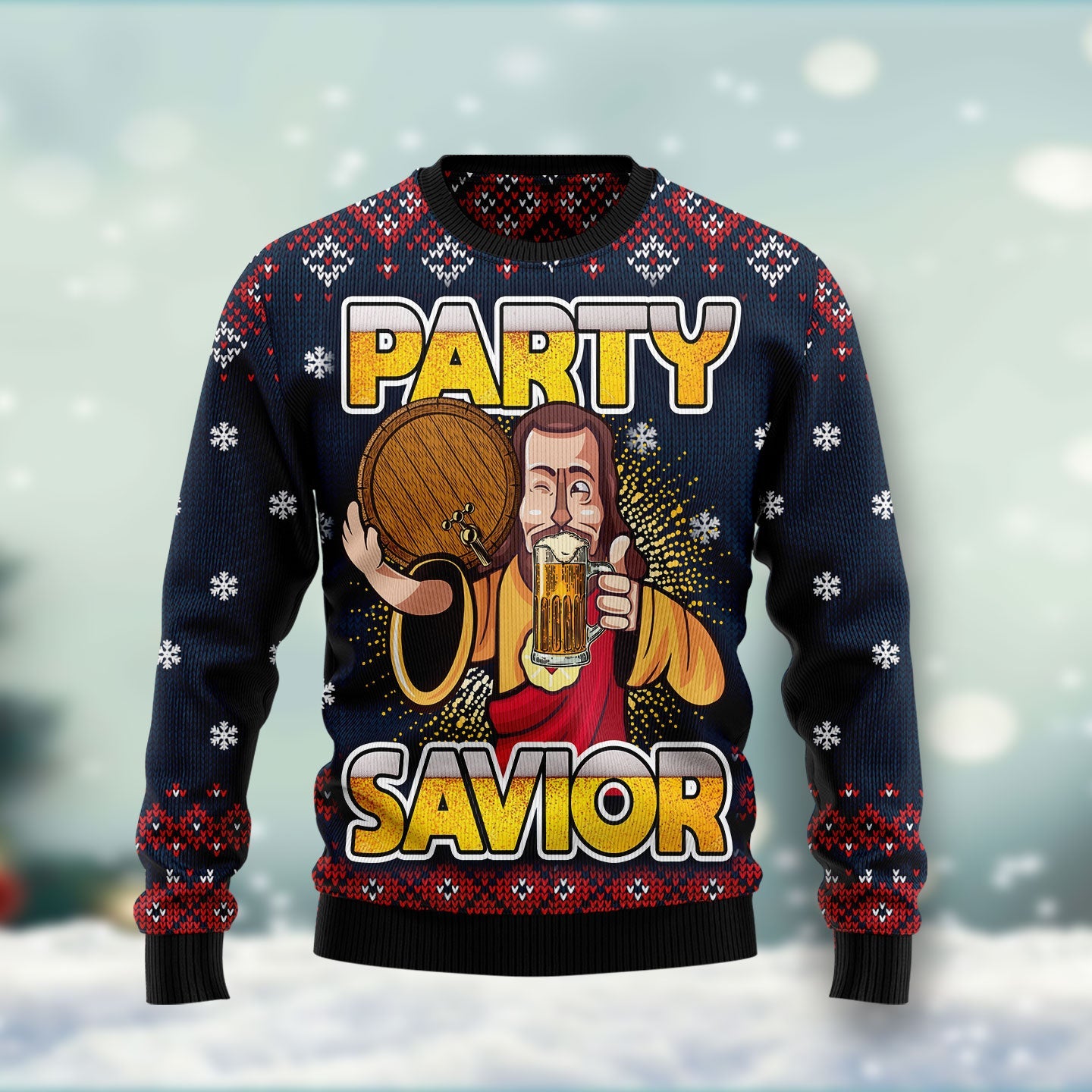 Jesus Party Savior Ugly Christmas Sweater - Xmas Gifts For Him Or Her - Jesus Christ Sweater - Christian Shirts Gifts Idea
