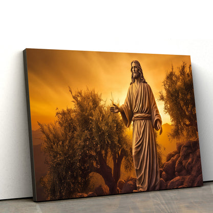Jesus Person With An Olive Tree Sunset - Canvas Picture - Jesus Christ Canvas - Christian Wall Art