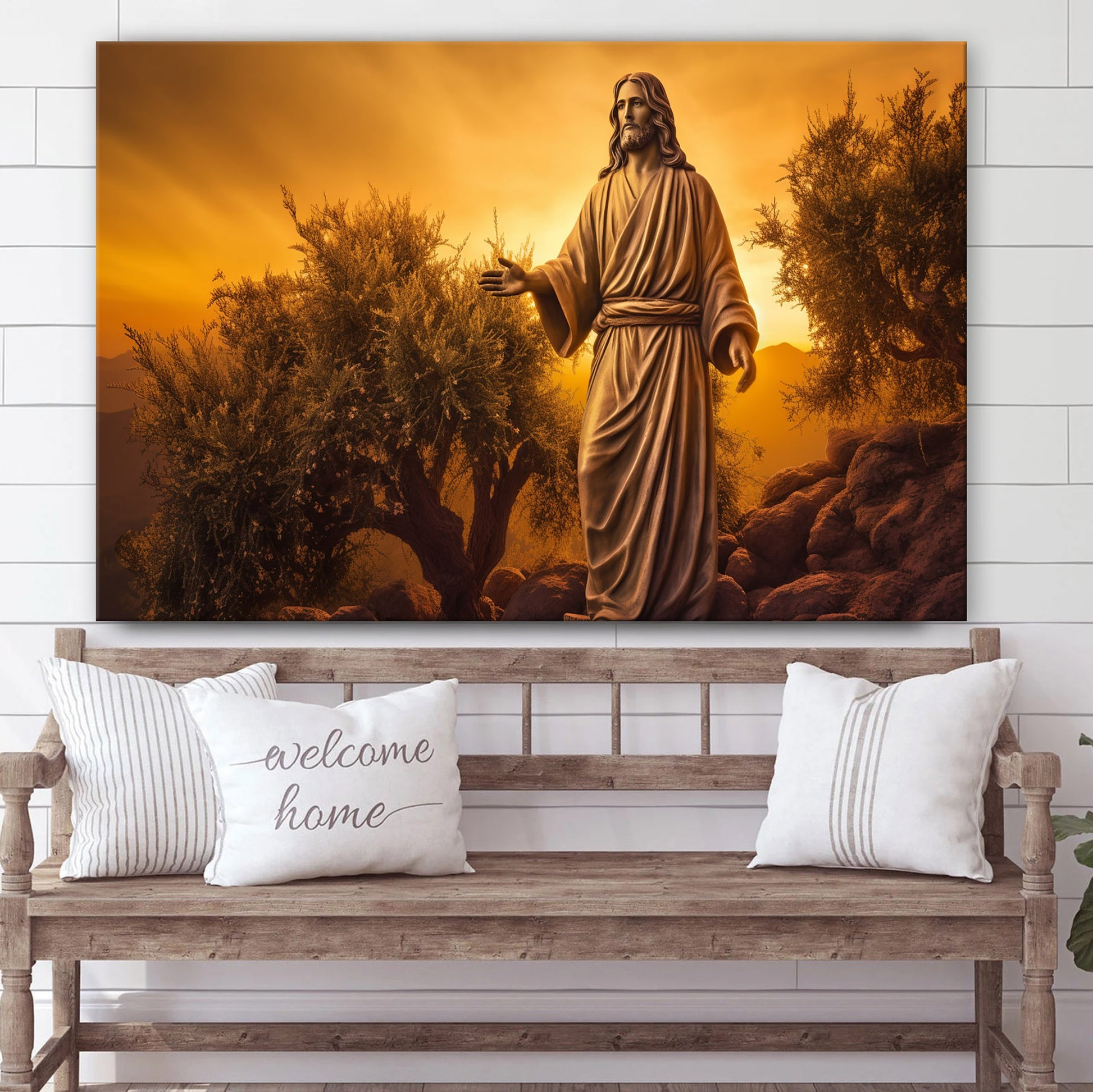Jesus Person With An Olive Tree Sunset - Canvas Picture - Jesus Christ Canvas - Christian Wall Art
