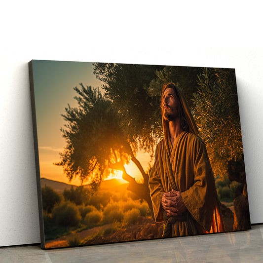 Jesus Person With An Olive Tree Sunset 1 - Canvas Picture - Jesus Christ Canvas - Christian Wall Art