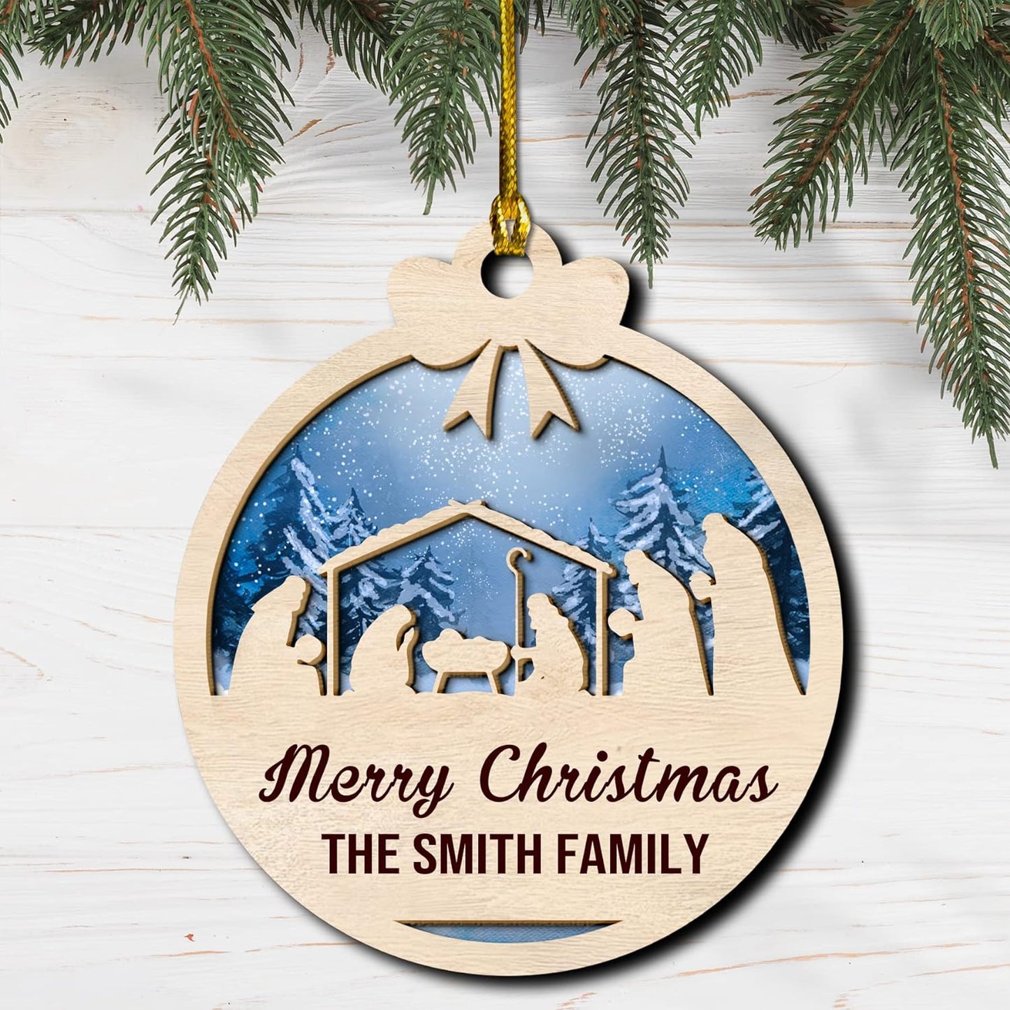 Jesus Personalized Nativity Christmas Family Wood Layered Ornaments - Personalized Ornaments for Christmas Tree Decorations