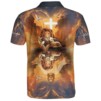Jesus Picture And Lion Dove Polo Shirt - Christian Shirts & Shorts