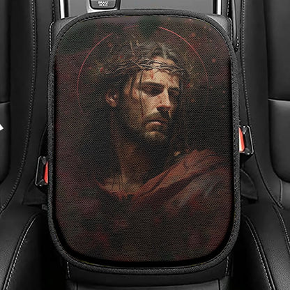 Jesus Portrait Seat Box Cover, Christian Car Center Console Cover, Jesus Car Interior Accessories
