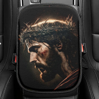 Jesus Portrait Seat Box Cover, Jesus Car Center Console Cover, Christian Car Interior Accessories 1