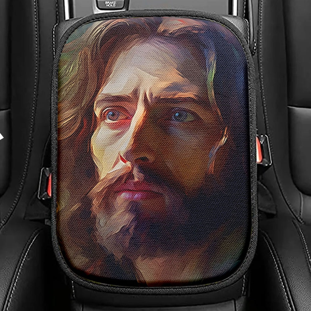 Jesus Portrait Seat Box Cover, Jesus Car Center Console Cover, Christian Car Interior Accessories